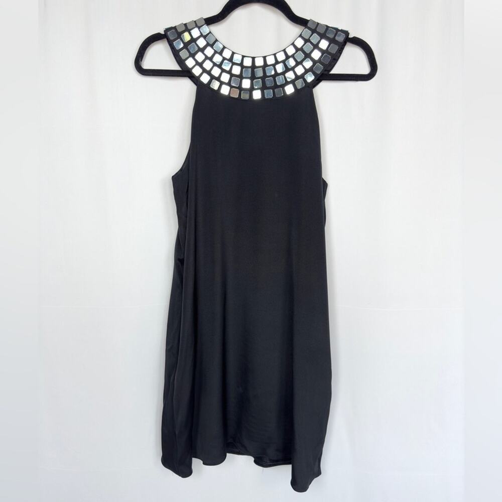 Alice & Olivia Black Lined Silk Dress with Jeweled Collar Size Small